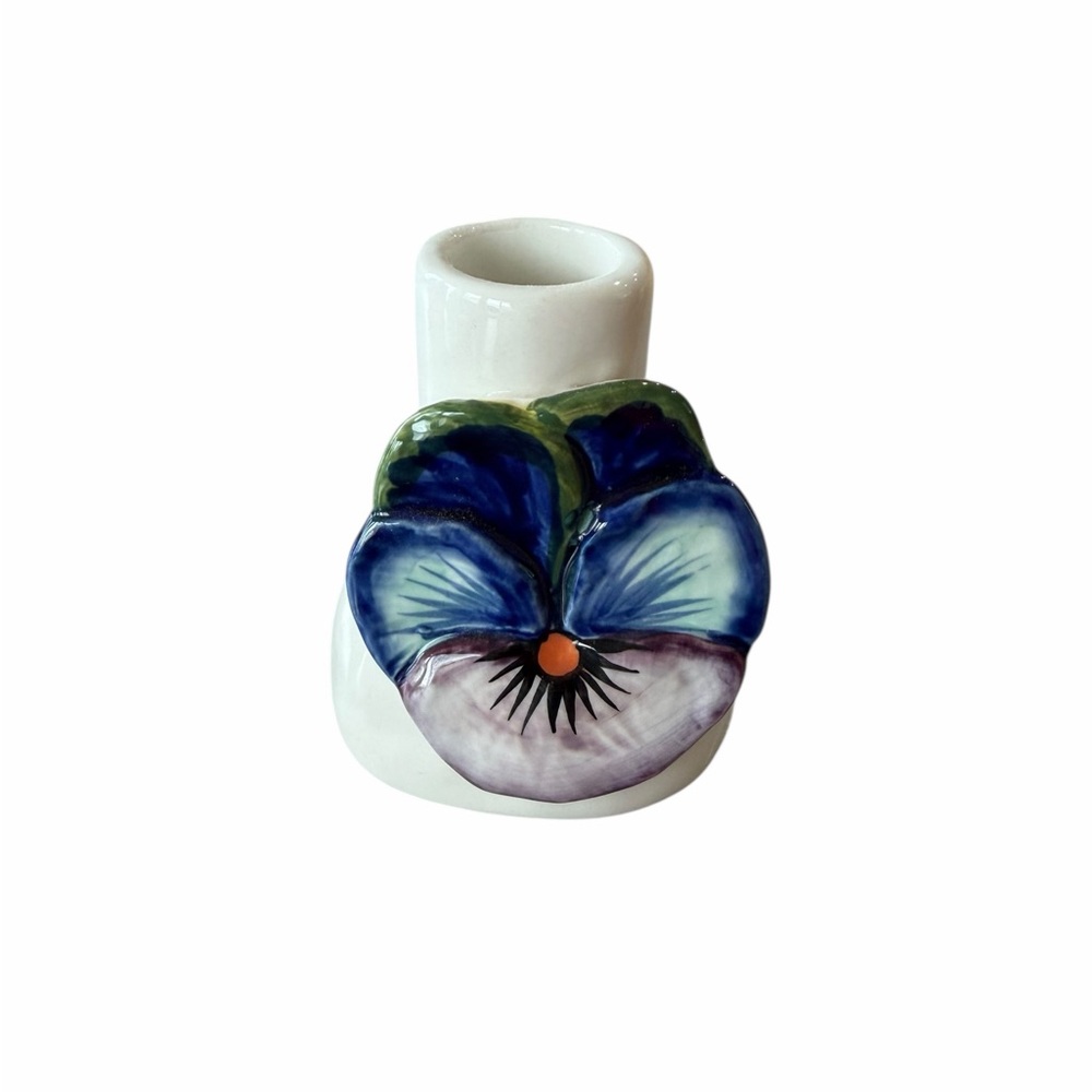 Anthropologie Francesca Kaye Pansy Floral White Ceramic Candle Taper multi color